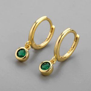 *NEW 925 Sterling Silver Diamond Drop Huggie Hoops